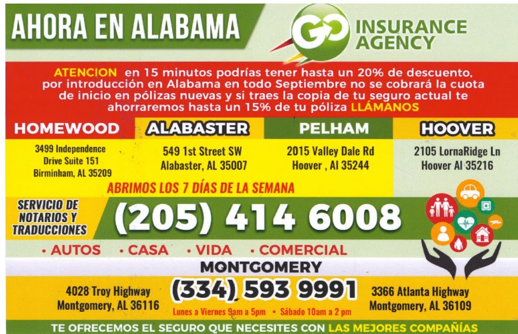 Go Insurance Agency | 9755, 549 1st St SW, Alabaster, AL 35007, USA | Phone: (205) 414-6008