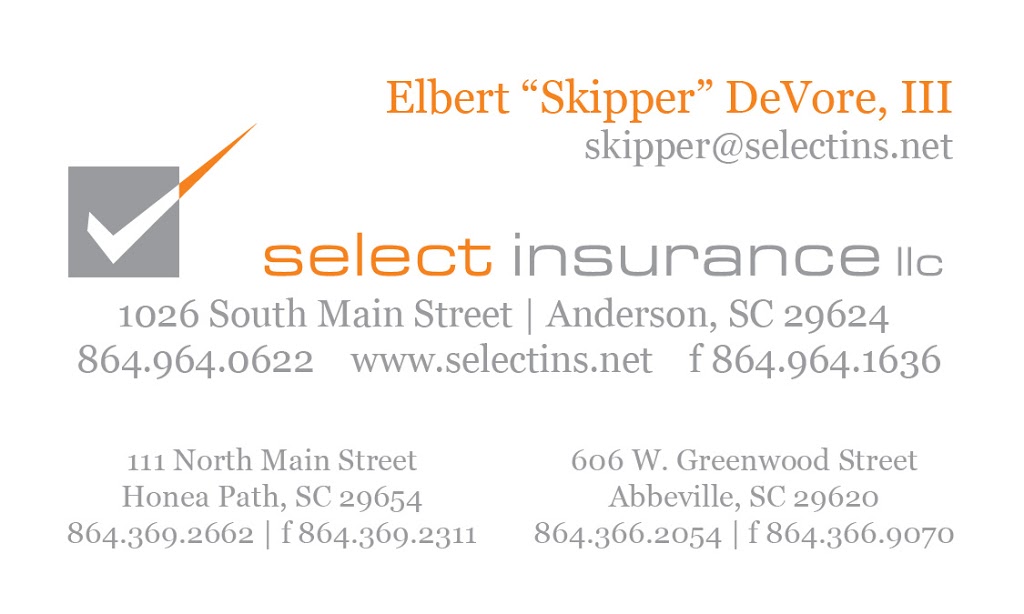 Select Insurance, LLC | 606 W Greenwood St, Abbeville, SC 29620, USA | Phone: (864) 366-2054