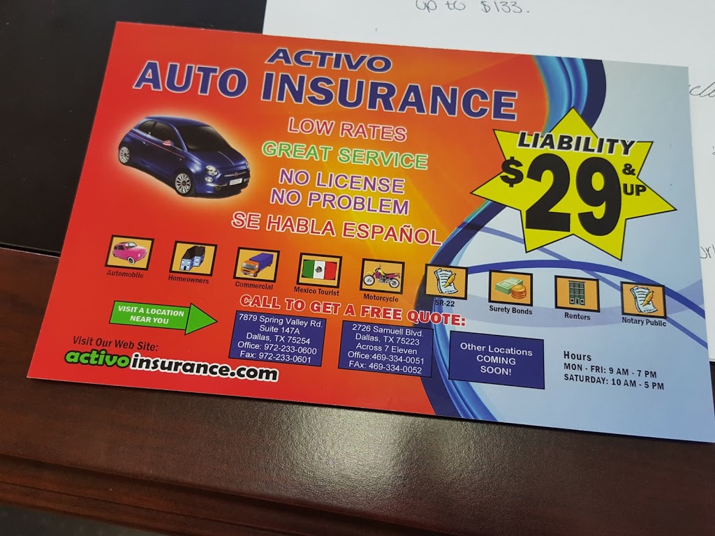 Activo Auto Insurance | 2726 Samuell Blvd Ste A, Dallas, TX 75223, USA | Phone: (469) 334-0051