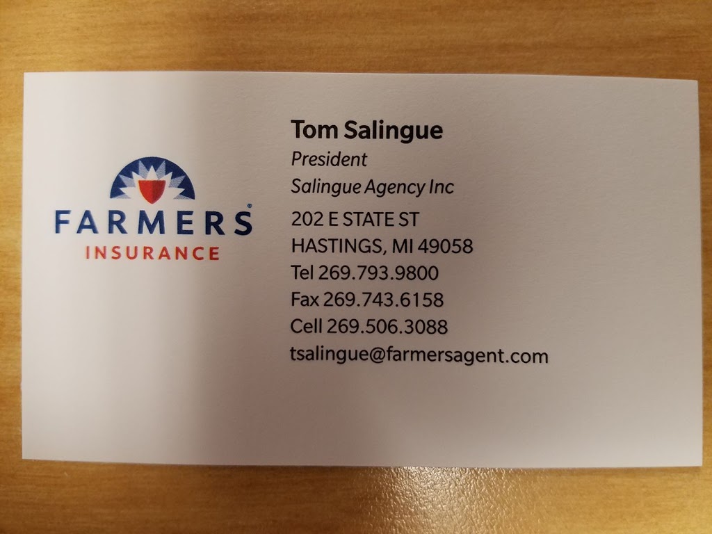 Farmers Insurance - Tom Salingue | 202 E State St, Hastings, MI 49058, USA | Phone: (269) 793-9800