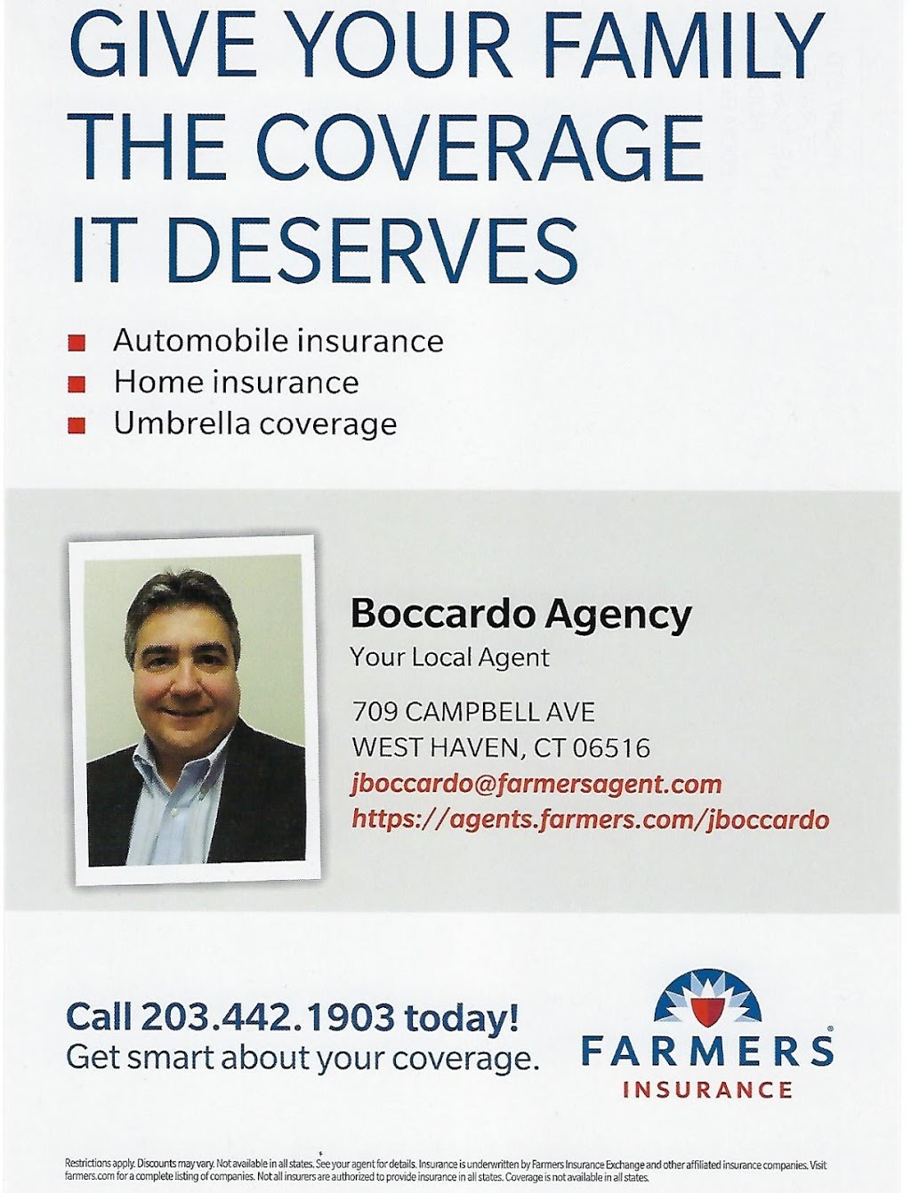 Farmers Insurance - Boccardo Agency | 709 Campbell Ave, West Haven, CT 06516, USA | Phone: (203) 442-1903