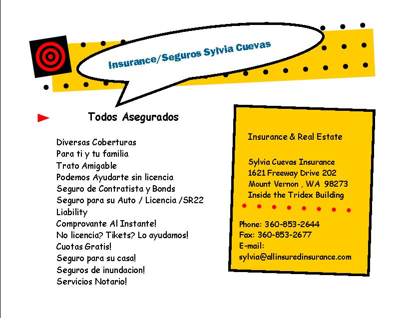 ALL INSURED INSURANCE AGENCY - Sylvia Cuevas Se Habla Espanol | 1621 Freeway Dr, Mt Vernon, WA 98273, USA | Phone: (360) 853-2644