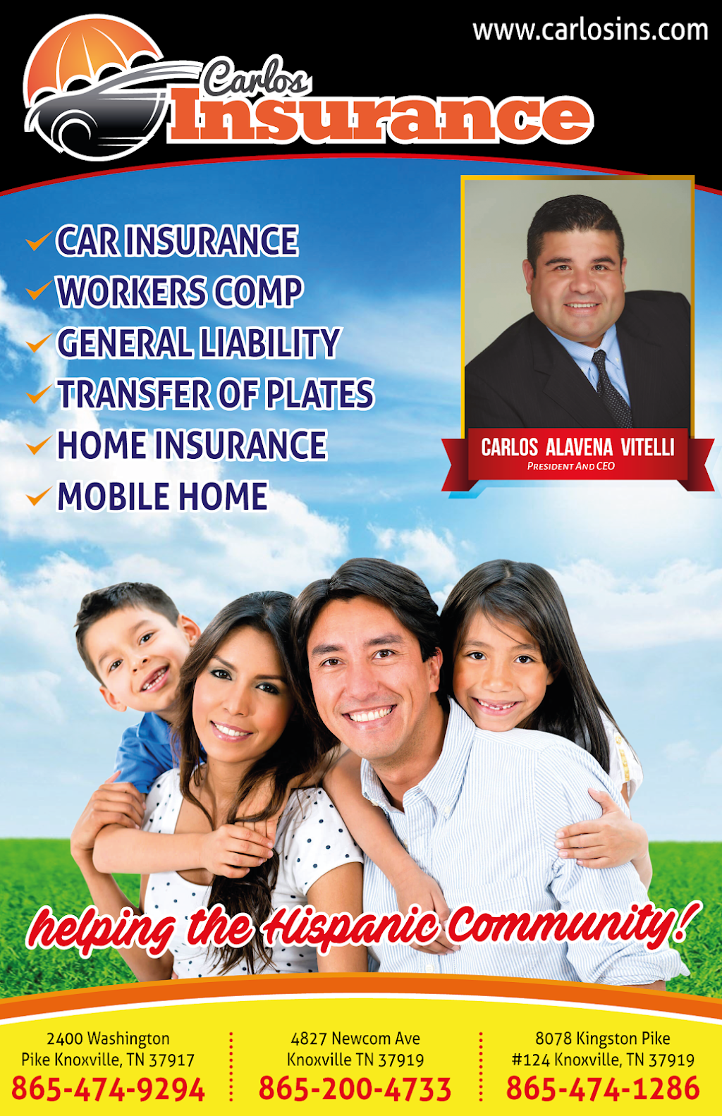 CARLOS INSURANCE SERVICES LLC Westside | 8078 Kingston Pike # 124, Knoxville, TN 37919, USA | Phone: (865) 249-6896