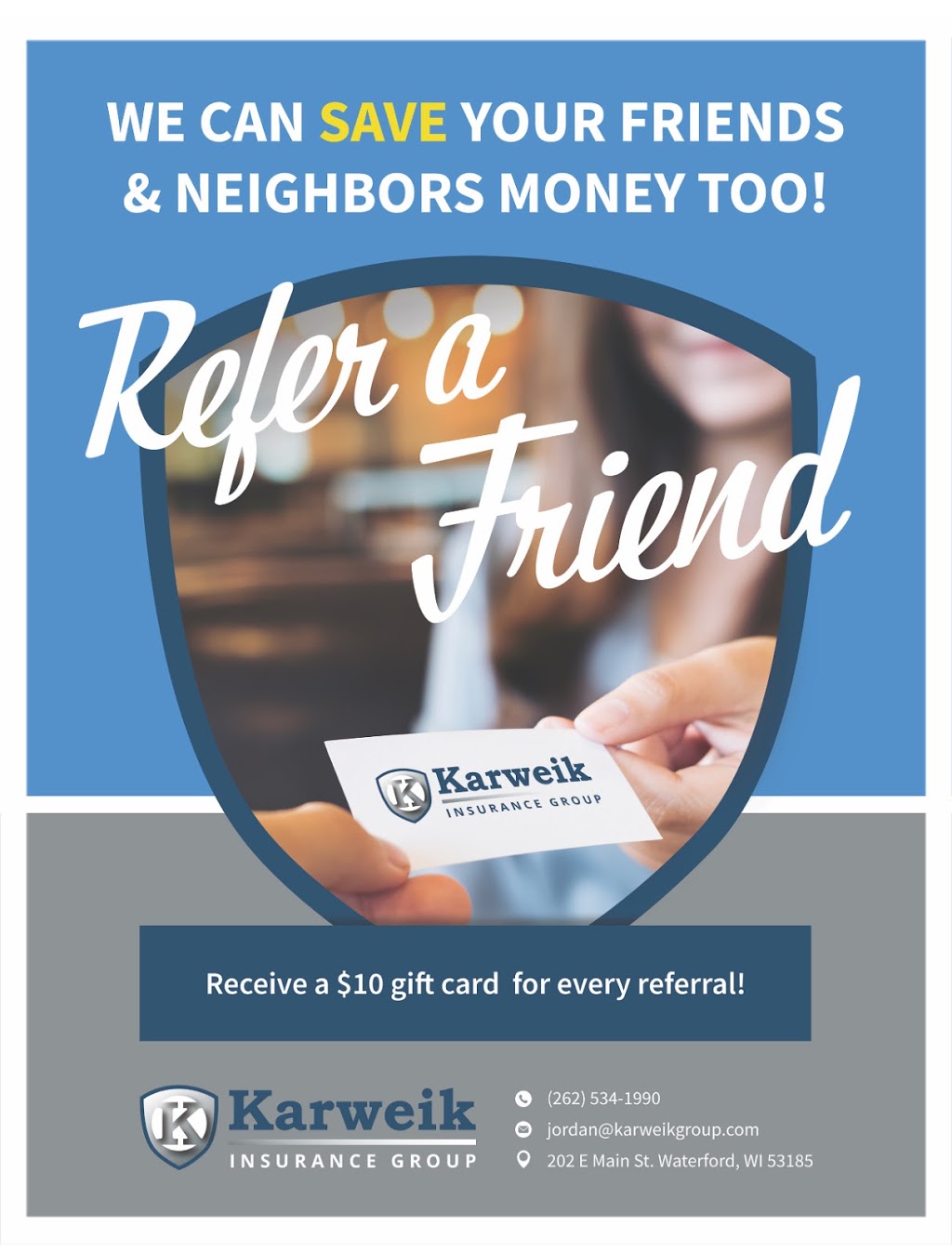 Karweik Insurance Group | 202 E Main St, Waterford, WI 53185, USA | Phone: (262) 534-1990