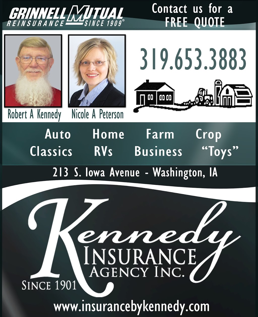 Kennedy Insurance Agency Inc | 213 S Iowa Ave, Washington, IA 52353, USA | Phone: (319) 653-3883