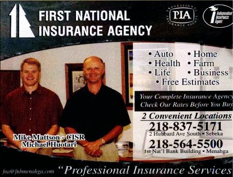 First National Insurance Agency | 21 Main St NE, Menahga, MN 56464, USA | Phone: (218) 564-5500