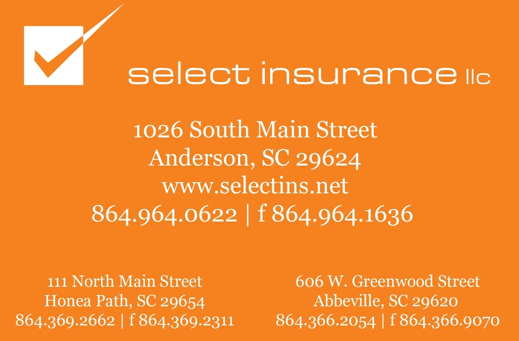 Select Insurance, LLC | 606 W Greenwood St, Abbeville, SC 29620, USA | Phone: (864) 366-2054