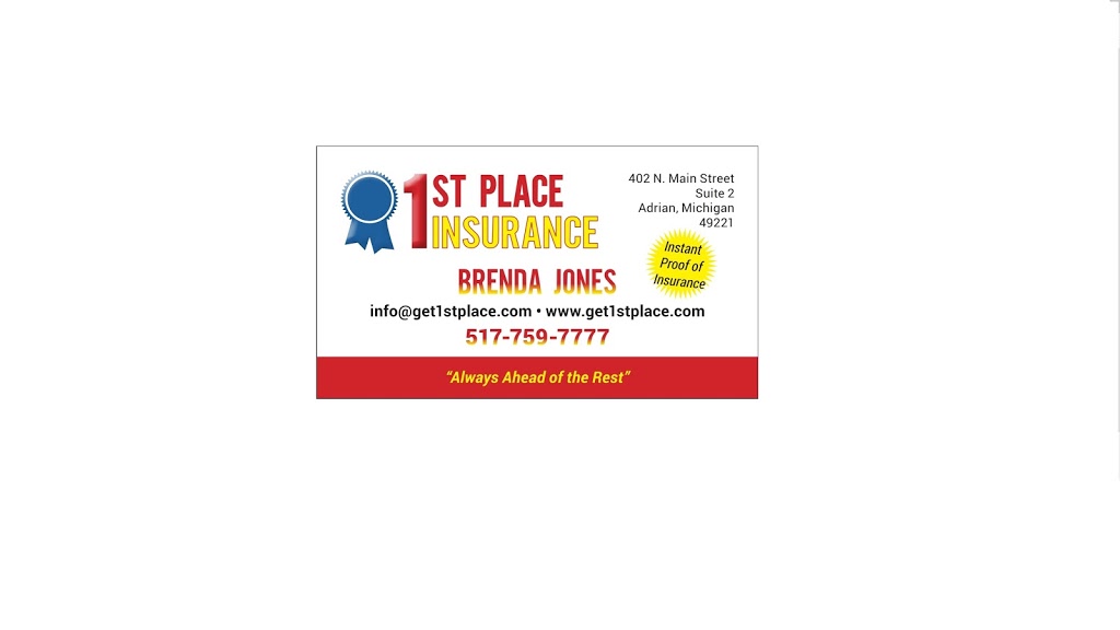 1st Place Insurance | 402 N Main St #2, Adrian, MI 49221, USA | Phone: (517) 759-7777