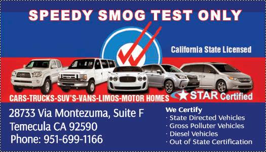 Speedy Smog Star Certified Temecula | 28733 Vía Montezuma Suite F, Temecula, CA 92590, USA | Phone: (951) 699-1166