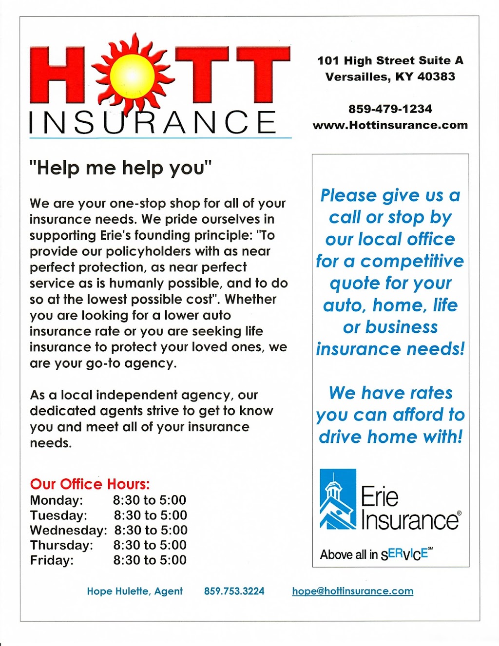 Hott Insurance | 101 High St Ste A, Versailles, KY 40383, USA | Phone: (859) 479-1234