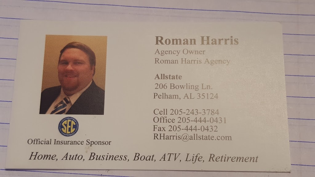 Roman Harris: Allstate Insurance | 206 Bowling Ln, Pelham, AL 35124, USA | Phone: (205) 444-0431