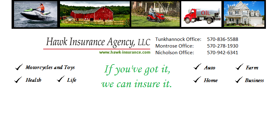 Hawk Insurance Agency, LLC | 53 State St, Nicholson, PA 18446, USA | Phone: (570) 942-6341