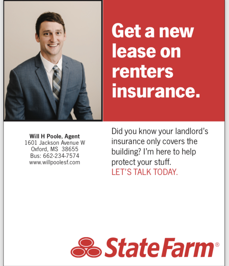 Will Poole - State Farm Insurance Agent | 1601 Jackson Ave W, Oxford, MS 38655, USA | Phone: (662) 234-7574