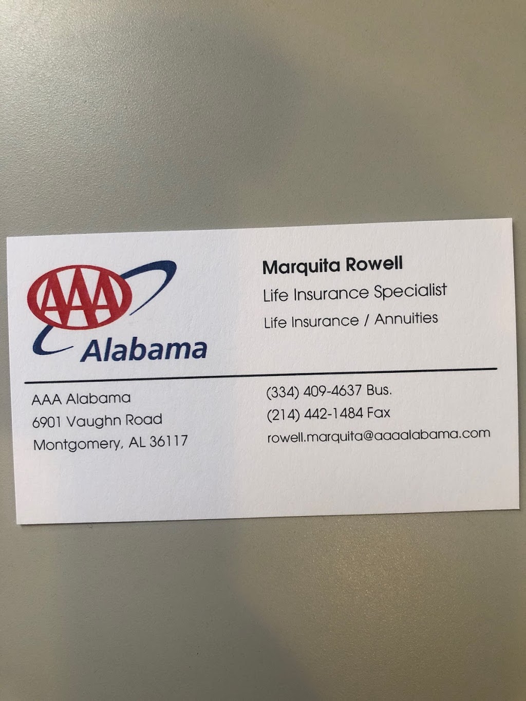 Marquita with AAA Life Insurance | 6901 Vaughn Rd, Montgomery, AL 36116, United States | Phone: (334) 409-4637