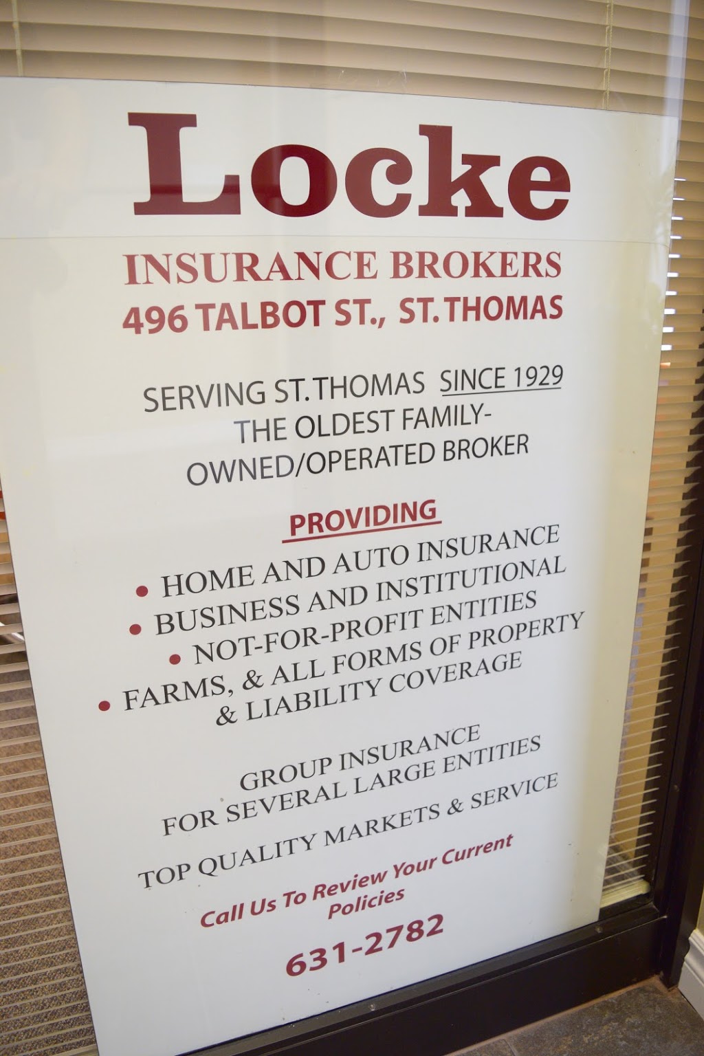 Locke Insurance Brokers | 496 Talbot St, St Thomas, ON N5P 1C2, Canada | Phone: (519) 631-2782