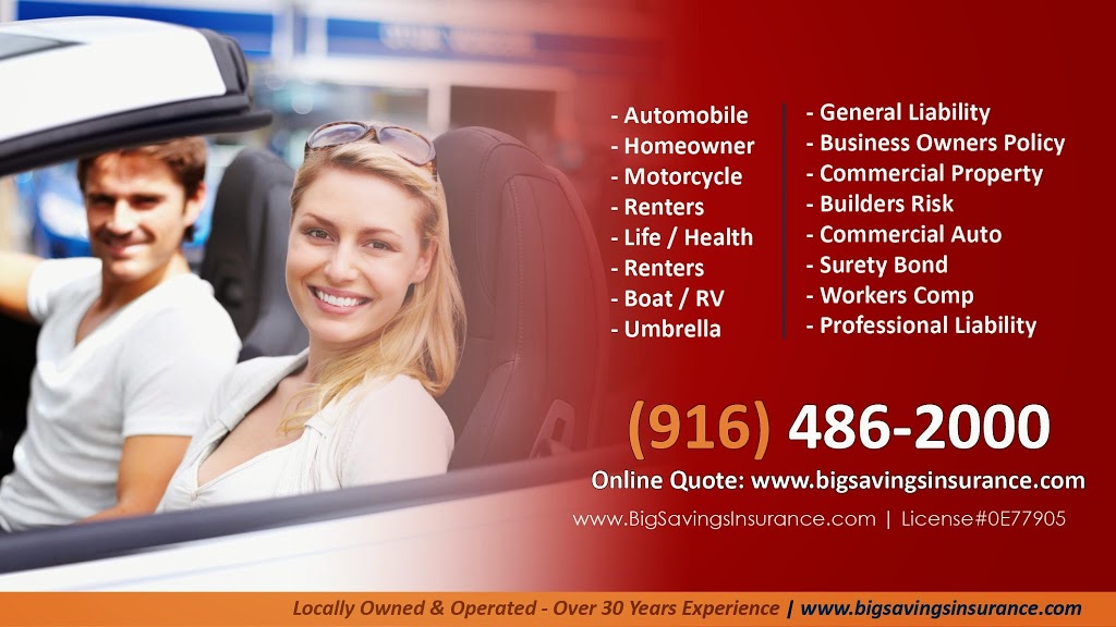 Big Savings Insurance Agency, Inc | 5044 Madison Ave c, Sacramento, CA 95841, USA | Phone: (916) 486-2000