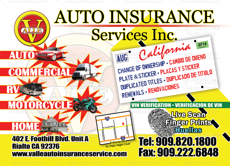 Valle Auto Insurance Services Inc. | 402 Foothill Blvd Ste A, Rialto, CA 92376, USA | Phone: (909) 820-1800