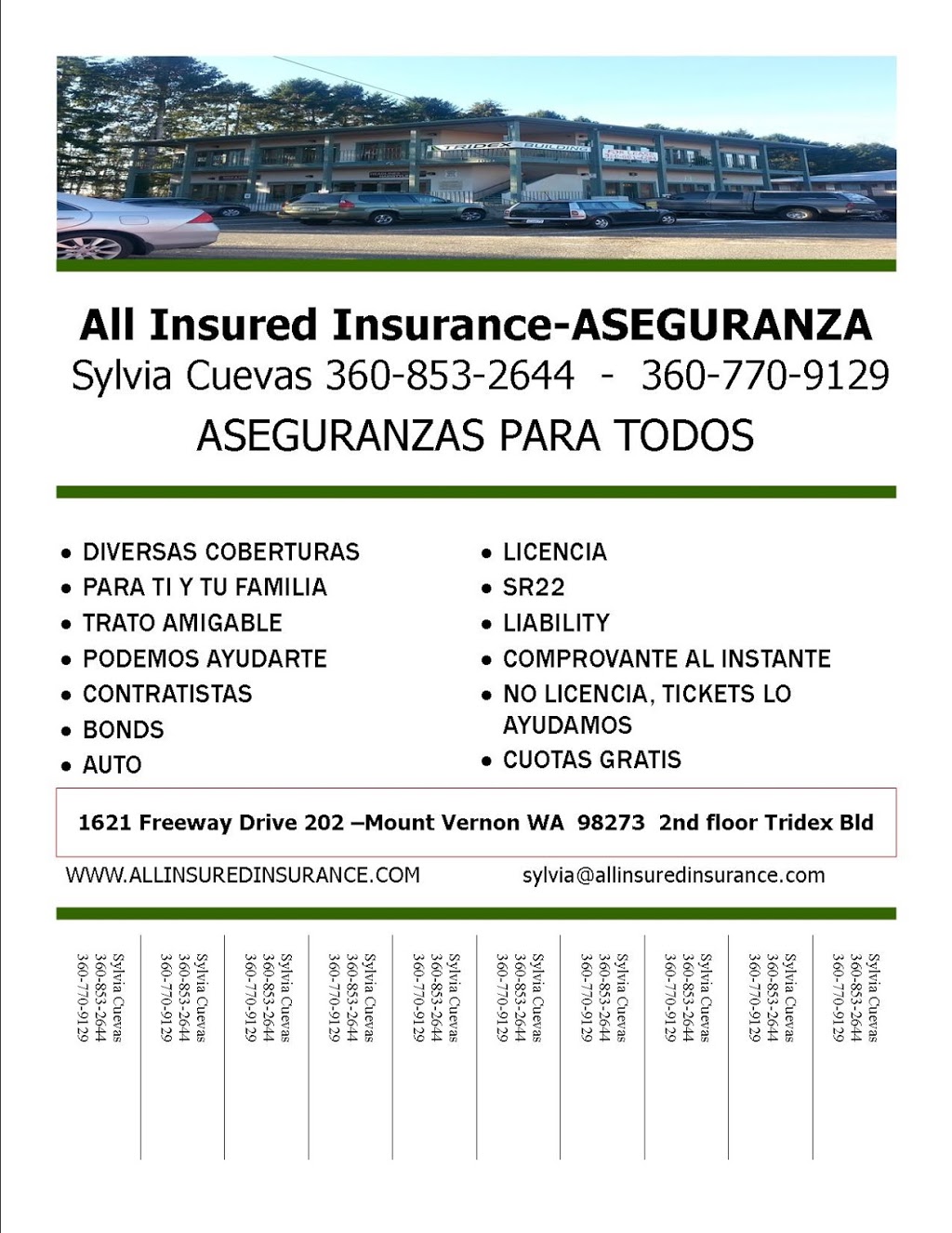 ALL INSURED INSURANCE AGENCY - Sylvia Cuevas Se Habla Espanol | 1621 Freeway Dr, Mt Vernon, WA 98273, USA | Phone: (360) 853-2644