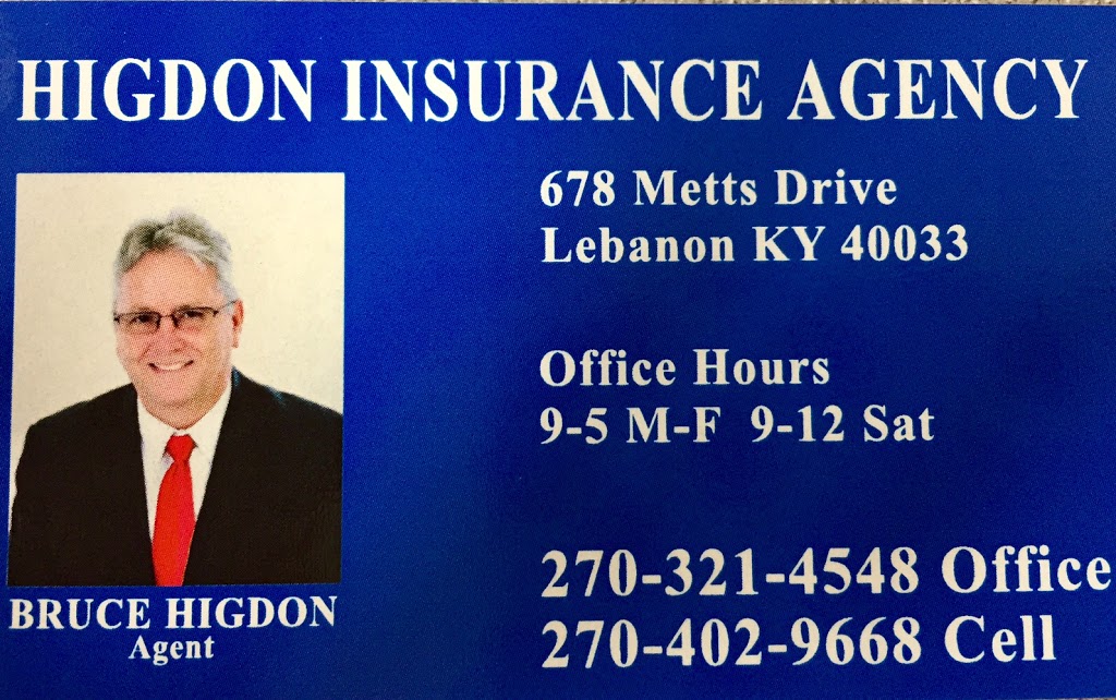 Higdon Insurance Agency | 678 Metts Dr, Lebanon, KY 40033, USA | Phone: (270) 321-4548