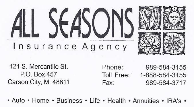 All Seasons Insurance Agency | 121 S Mercantile St, Carson City, MI 48811, USA | Phone: (989) 584-3155